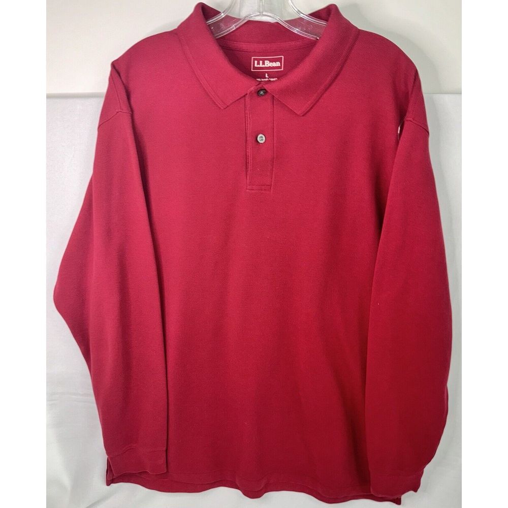 L.L.Bean Mens L Red‎ 1/4 Button Long Sleeve Henley Shirt - Picture 2 of 6
